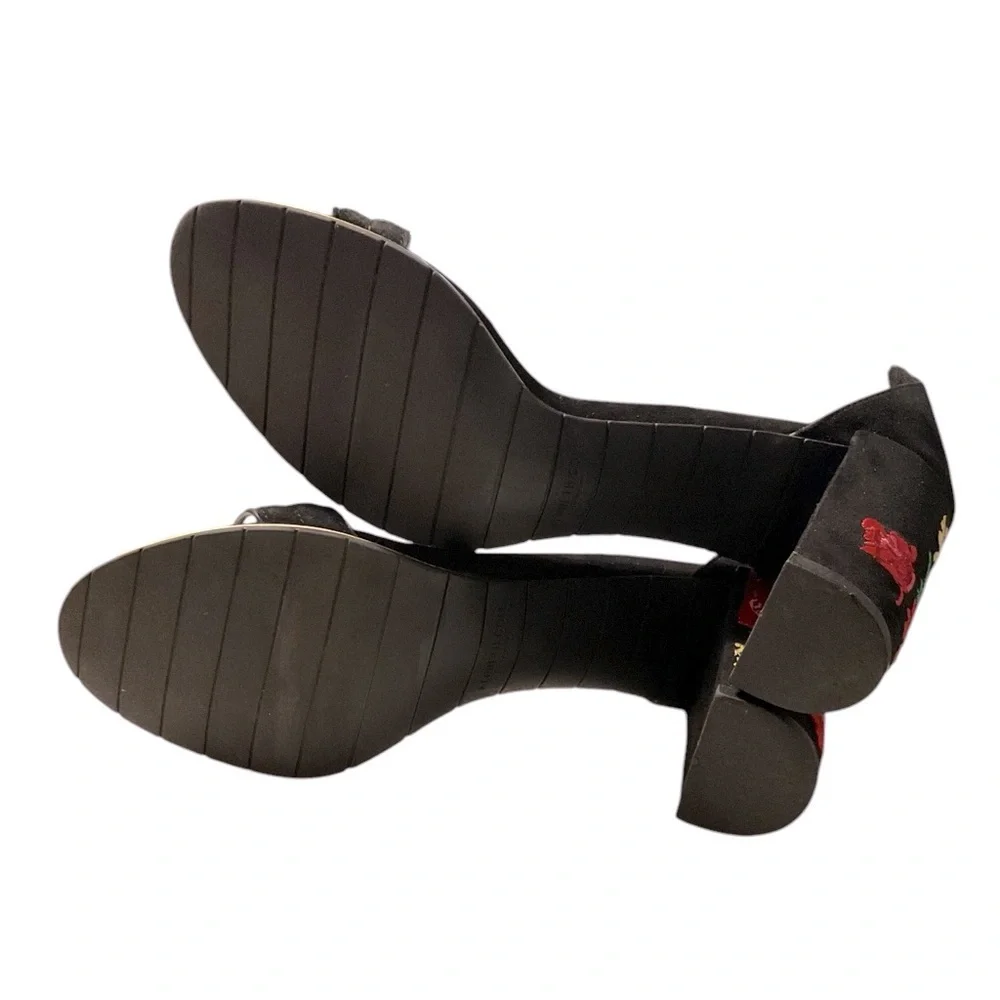 Kenneth Cole‎ Lisa Floral Embroidered Block Heels Black 8 Ankle Strap